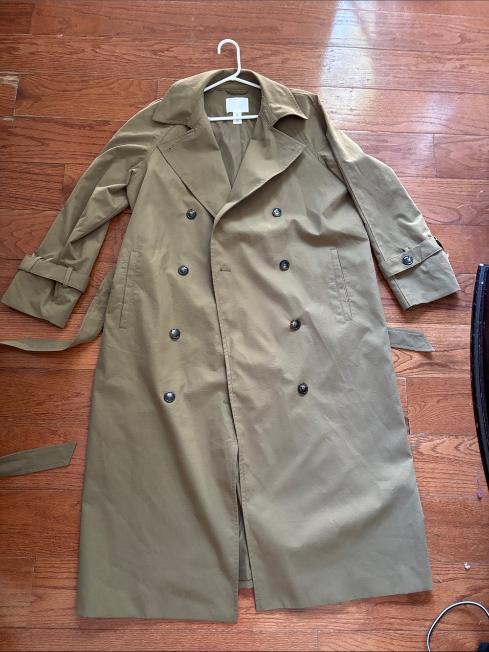 Olive Green Double-Breasted Trench Coat
